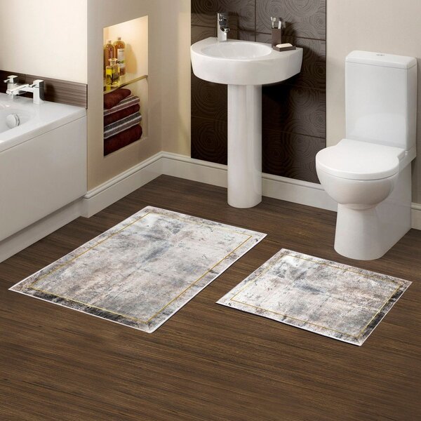 Set di tappetini per il bagno grigi/marroni 2 pz 60x100 cm – Foutastic