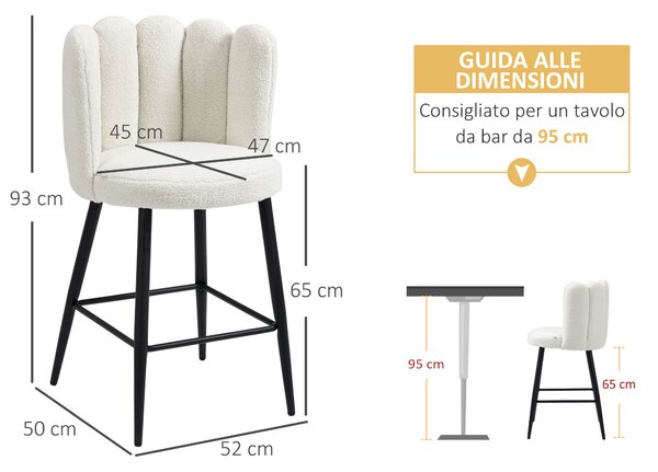 HOMCOM Set 2 Sgabelli Moderno da Cucina Pz in Poliestere, Acciaio e Gommapiuma con Poggiapiedi Regolabile, 52x53x93 cm, Bianco Crema | Aosom Italy