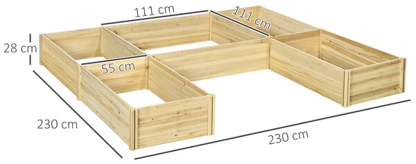 Outsunny Fioriera da Esterno 5 Pezzi componibili a Fondo Aperto in Legno di Abete, 230x230x28 cm|Aosom