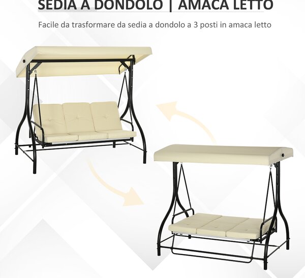 Outsunny Dondolo da Esterno 3 Posti con Tettuccio Regolabile in Teslin Anti-UV,Dondolo da Giardino Robusto in Metallo,Dondolo Letto Beige| Aosom Italy