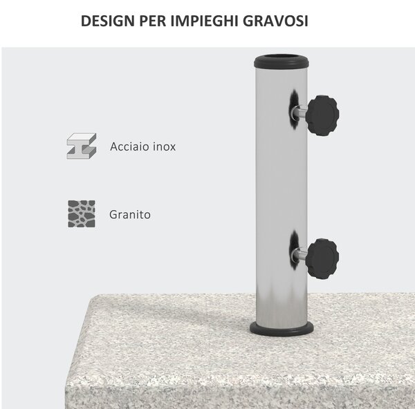 Outsunny Base per Ombrellone da Giardino 25kg per Pali da Ø32mm, Ø38mm e Ø48mm, in Granito e Acciaio Inox, 38x38x38 cm, Grigia|Aosom