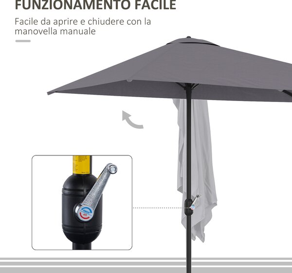 Outsunny Ombrellone da Parete Mezzaluna Salvaspazio con Apertura a Manovella, Grigio|Aosom