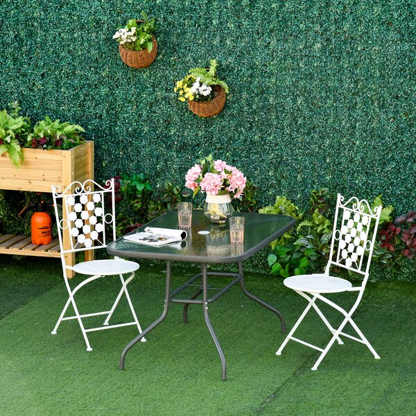 Outsunny Tavolo da Giardino con Foro per Ombrellone, Arredamento da Esterno in Metallo e Vetro 120x80x70cm Grigio|Aosom