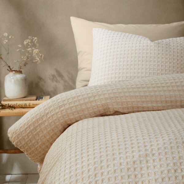 Biancheria da letto beige per letto matrimoniale 200x200 cm Muscat Waffle – Pineapple Elephant