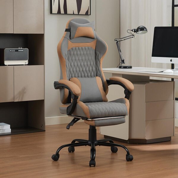 Sedia da gaming ergonomica con supporto lombare, poggiatesta e poggiapiedi, ideale per l'ufficio e l'uso domestico, colore grigio