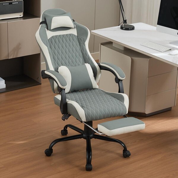 Sedia da gaming ergonomica con supporto lombare, poggiatesta e poggiapiedi, ideale per l'ufficio e l'ambiente domestico