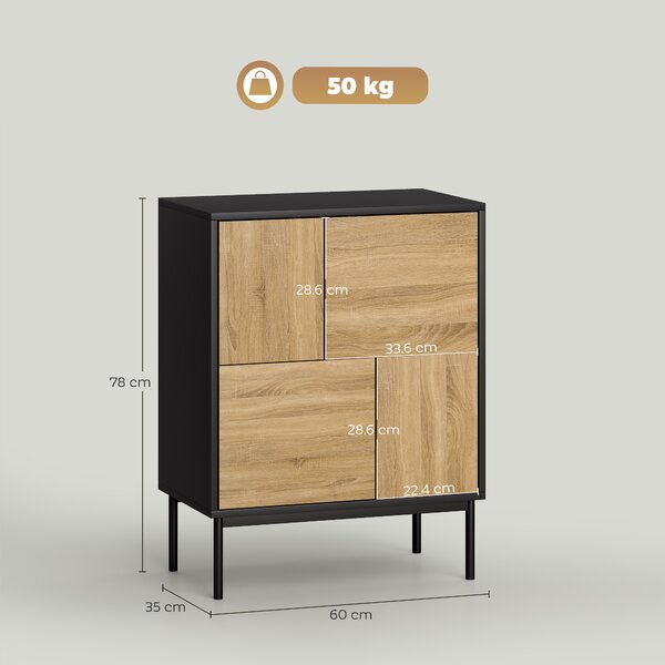 HOMCOM Credenza Moderno con Ante a Pressione e 4 Vani, Mobile per Soggiorno e Cucina, 60x35x78 cm, Nero | Aosom Italy