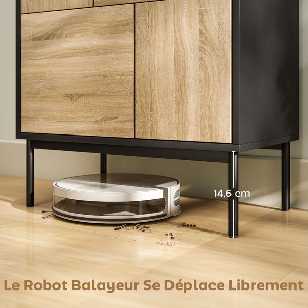HOMCOM Credenza Moderno con Ante a Pressione e 4 Vani, Mobile per Soggiorno e Cucina, 60x35x78 cm, Nero | Aosom Italy