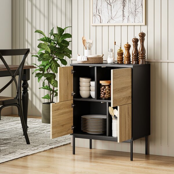 HOMCOM Credenza Moderno con Ante a Pressione e 4 Vani, Mobile per Soggiorno e Cucina, 60x35x78 cm, Nero | Aosom Italy