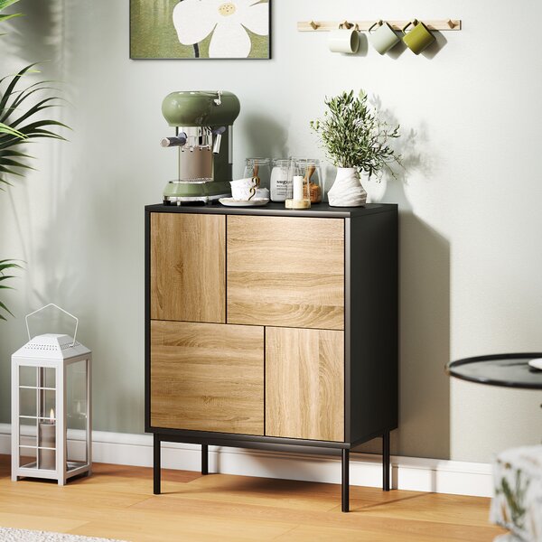 HOMCOM Credenza Moderno con Ante a Pressione e 4 Vani, Mobile per Soggiorno e Cucina, 60x35x78 cm, Nero | Aosom Italy