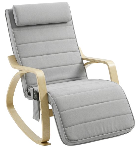 HOMCOM Poltrona a Dondolo con Massaggio e Riscaldamento, Sedia in velluto con Poggiatesta e poggiapiedi, 67x106x92 cm, Grigio Chiaro | Aosom Italy