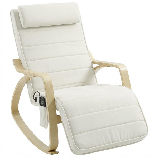 HOMCOM Poltrona a Dondolo con Massaggio e Riscaldamento, poggiatesta e poggiapiedi, Sedia con Rivestimento in Velluto, 67x106x92 cm, Bianco e Crema | Aosom Italy