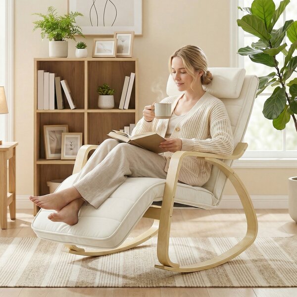 HOMCOM Poltrona a Dondolo con Massaggio e Riscaldamento, poggiatesta e poggiapiedi, Sedia con Rivestimento in Velluto, 67x106x92 cm, Bianco e Crema | Aosom Italy