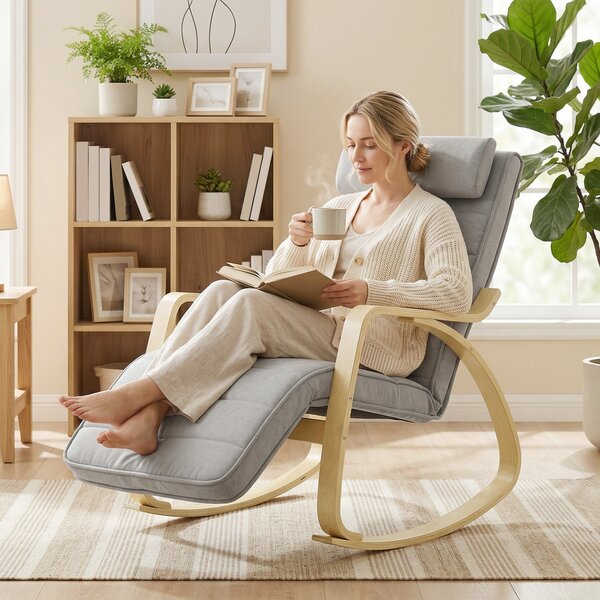 HOMCOM Poltrona a Dondolo con Massaggio e Riscaldamento, Sedia in velluto con Poggiatesta e poggiapiedi, 67x106x92 cm, Grigio Chiaro | Aosom Italy