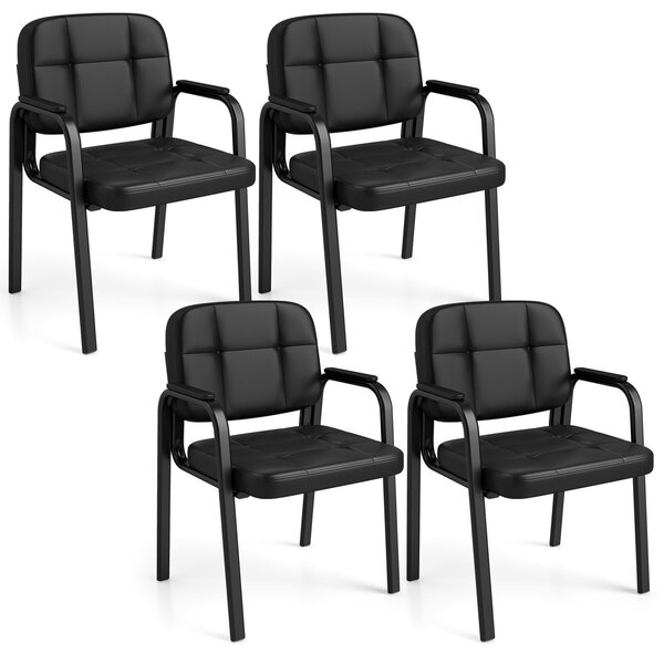 Costway Set di 4 sedie con braccioli Imbottiti e schienale ergonomico in pelle sintetica in PVC impermeabile, Sedie da ufficio senza ruote