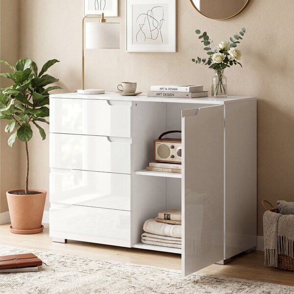 HOMCOM Credenza Moderno con 4 Cassetti, Mobile da Cucina con Chiusura Ammortizzata, 100x40x80 cm, Bianco | Aosom Italy