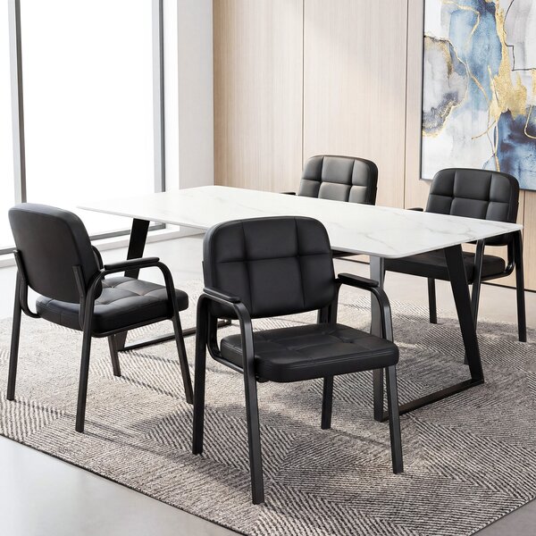 Costway Set di 4 sedie con braccioli Imbottiti e schienale ergonomico in pelle sintetica in PVC impermeabile, Sedie da ufficio senza ruote