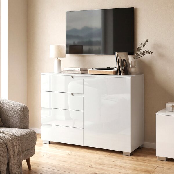 HOMCOM Credenza Moderno con 4 Cassetti, Mobile da Cucina con Chiusura Ammortizzata, 100x40x80 cm, Bianco | Aosom Italy