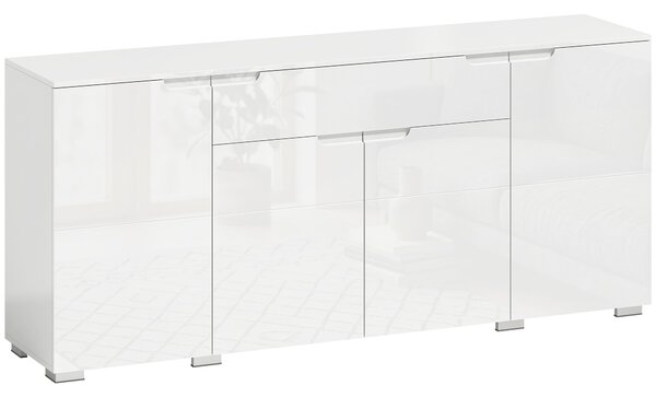 HOMCOM Credenza Moderno con 4 Ante e Ripiani Regolabili, Mobile Cucina con Chiusura Ammortizzata, 180x40x80 cm, Bianco | Aosom Italy