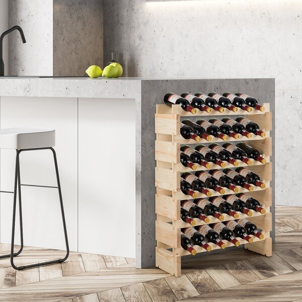 Costway Porta bottiglie con capacità 36 bottiglie e 12 bottiglie in bambù, Porta bottiglie di vino con 2 livelli e scaffale bottiglie di vino con 6 livelli