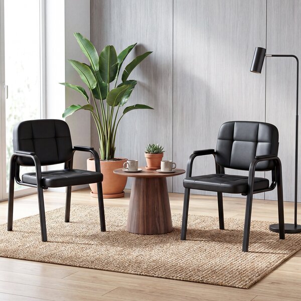 Costway Set di 4 sedie con braccioli Imbottiti e schienale ergonomico in pelle sintetica in PVC impermeabile, Sedie da ufficio senza ruote