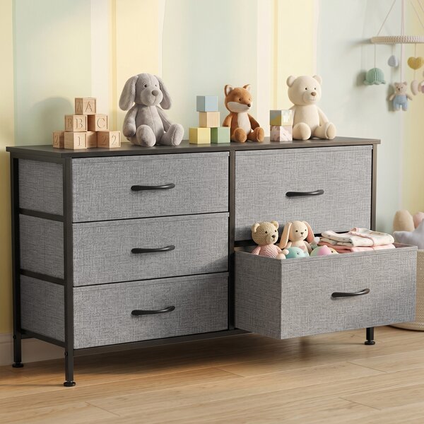 HOMCOM Cassettiera con 5 Cassetti in Tessuto, Telaio in Acciaio per Camera da Letto, Soggiorno e Ufficio, 100x30x53 cm, Grigio Scuro e Nero | Aosom Italy