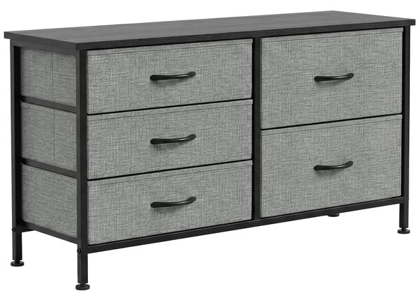 HOMCOM Cassettiera con 5 Cassetti in Tessuto, Telaio in Acciaio per Camera da Letto, Soggiorno e Ufficio, 100x30x53 cm, Grigio Scuro e Nero | Aosom Italy
