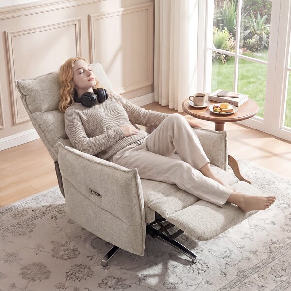 HOMCOM Poltrona relax elettrica girevole con porte di ricarica, Sedia in tessuto effetto lino, 76x88x111 cm, beige | Aosom Italy