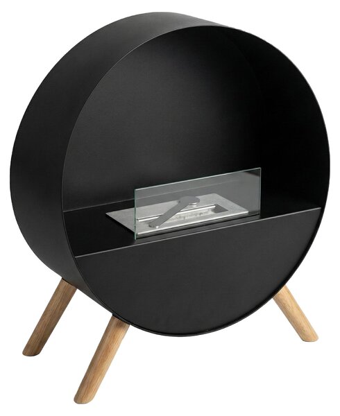 Venere - Camino a Bioetanolo da Pavimento 60x72x30 cm con Bruciatore 1 Litro e Piedi in Legno di Pino Nero