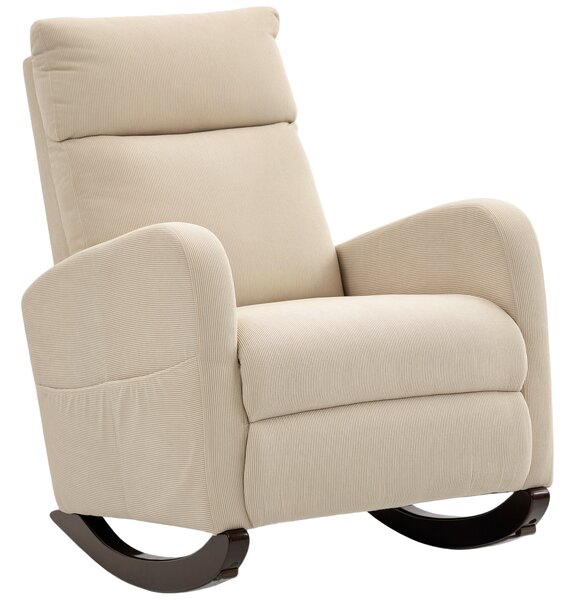 HOMCOM Sedia a dondolo imbottita in velluto a coste, Sedia con tasche laterali per soggiorno e camera da letto, 94x67x105 cm, Beige | Aosom Italy