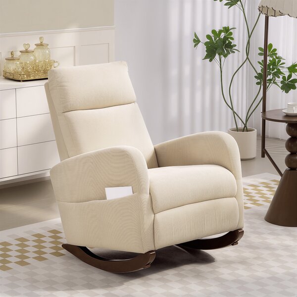 HOMCOM Sedia a dondolo imbottita in velluto a coste, Sedia con tasche laterali per soggiorno e camera da letto, 94x67x105 cm, Beige | Aosom Italy