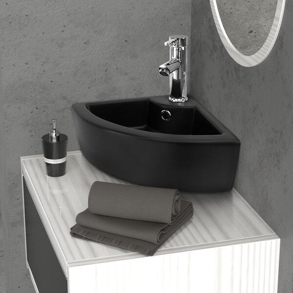 LuxeBath Lavabo Lavabo da appoggio Square, 46x33x13 cm, nero, Vetroceramica