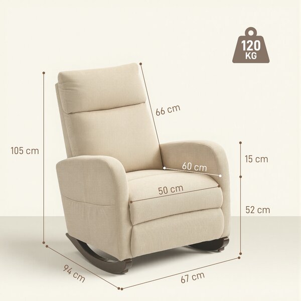HOMCOM Sedia a dondolo imbottita in velluto a coste, Sedia con tasche laterali per soggiorno e camera da letto, 94x67x105 cm, Beige | Aosom Italy