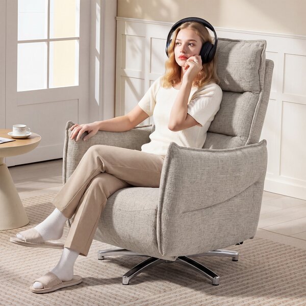 HOMCOM Poltrona relax elettrica girevole con porte di ricarica, Sedia in tessuto effetto lino, 76x88x111 cm, beige | Aosom Italy
