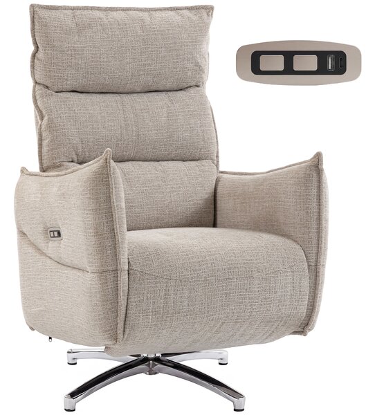 HOMCOM Poltrona relax elettrica girevole con porte di ricarica, Sedia in tessuto effetto lino, 76x88x111 cm, beige | Aosom Italy