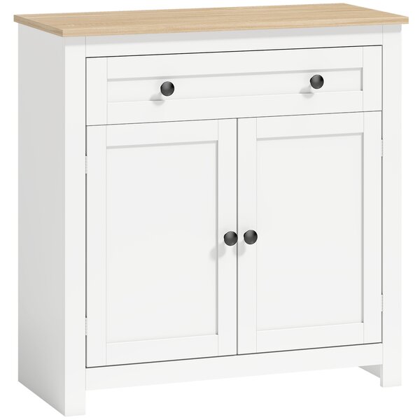 HOMCOM Credenza da Cucina con Cassetto, 2 Anta e Ripiano Regolabile per soggiorno, 78,5x35x80 cm, Bianco | Aosom Italy