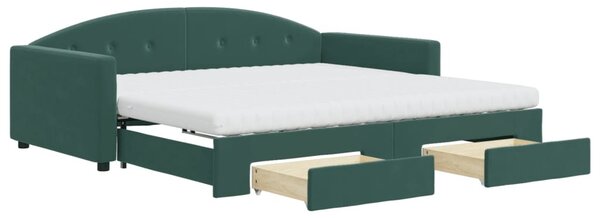 Divano Letto Estraibile Cassetti Verde Scuro 100x200cm Velluto