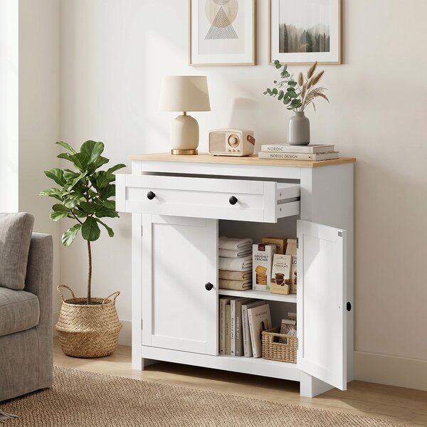 HOMCOM Credenza da Cucina con Cassetto, 2 Anta e Ripiano Regolabile per soggiorno, 78,5x35x80 cm, Bianco | Aosom Italy