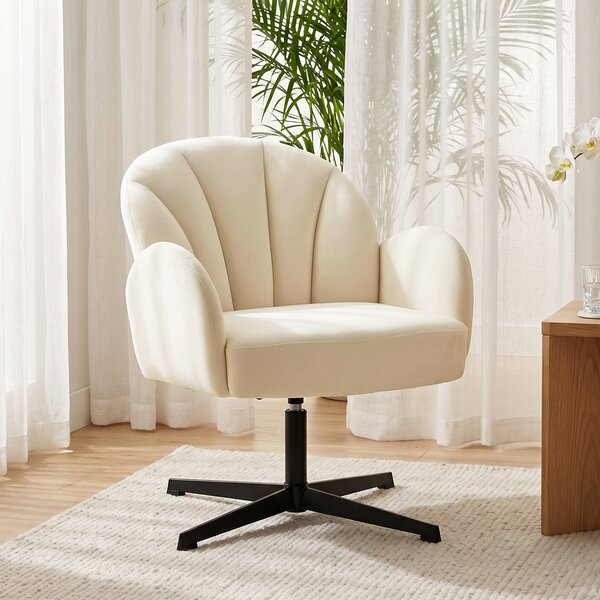 HOMCOM Poltrona da salotto girevole con schienale a forma di conchiglia e cuscino a molle, Sedia in velluto, 64,5x68x80 cm, beige | Aosom Italy