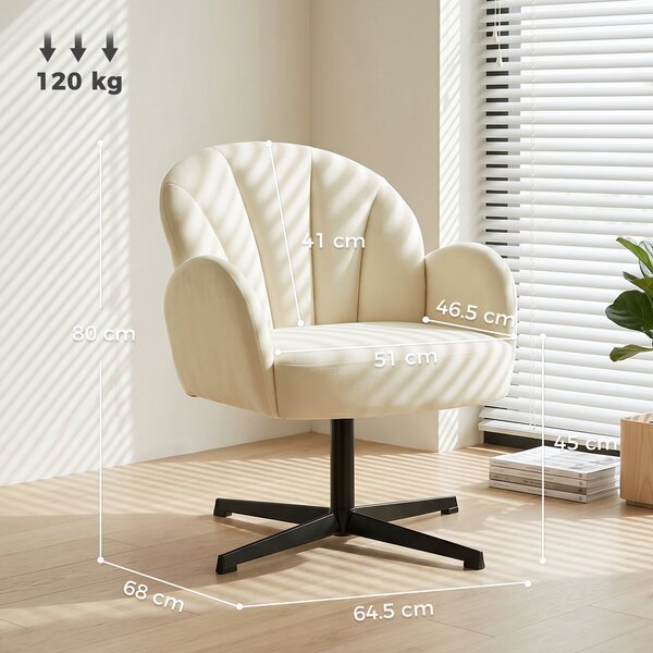 HOMCOM Poltrona da salotto girevole con schienale a forma di conchiglia e cuscino a molle, Sedia in velluto, 64,5x68x80 cm, beige | Aosom Italy