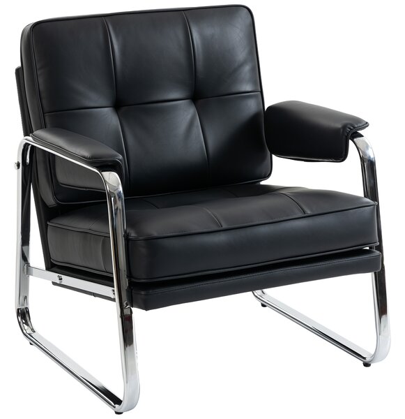 HOMCOM Poltrona con Seduta Ampia, Schiuma ad Alta Densità e Imbottitura Spessa, Sedia in pelle PU, 80x79x84 cm, Nero | Aosom Italy