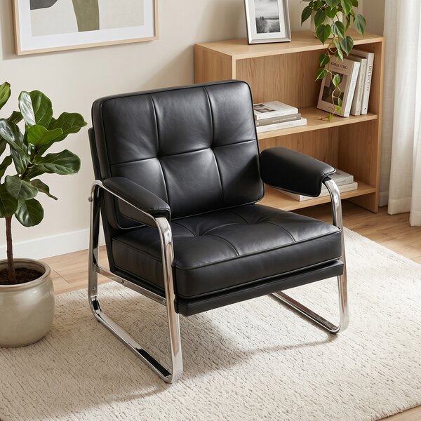 HOMCOM Poltrona con Seduta Ampia, Schiuma ad Alta Densità e Imbottitura Spessa, Sedia in pelle PU, 80x79x84 cm, Nero | Aosom Italy