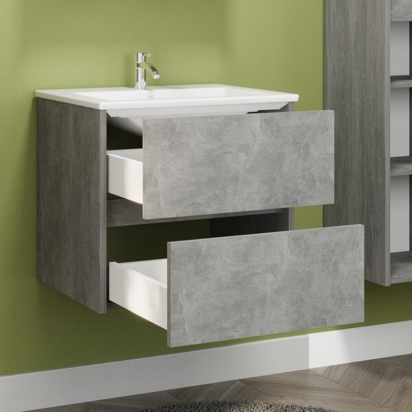 Composizione bagno sospesa 60 cm effetto marmo cemento | LAC-AMFI-60 - KAMALU