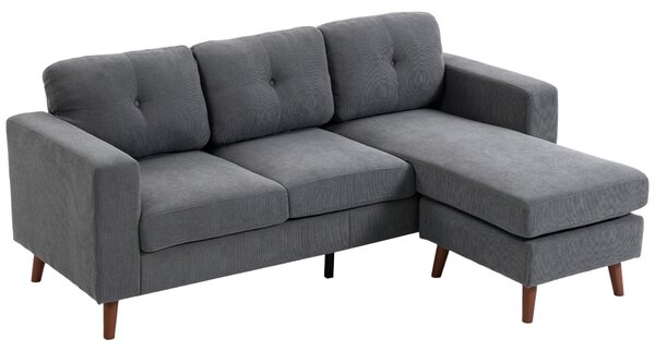 HOMCOM Divano Angolare 3 posti a forma di L con Chaise Longue Reversibile e Effetto Velluto a Coste, 192x137x84 cm, Grigio scuro | Aosom Italy