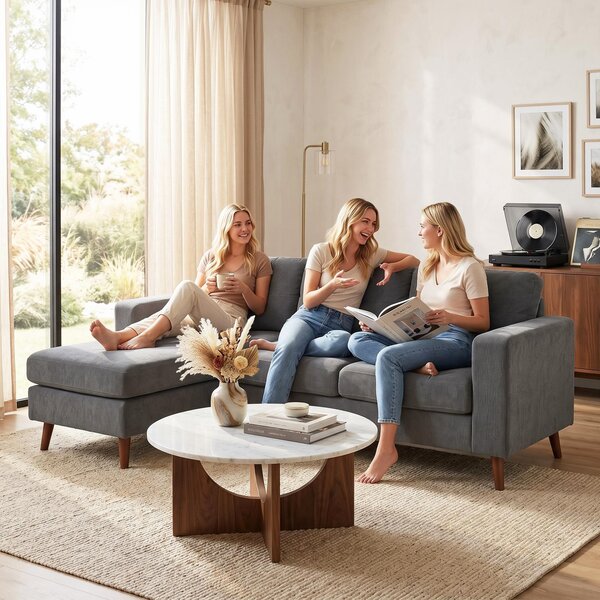 HOMCOM Divano Angolare 3 posti a forma di L con Chaise Longue Reversibile e Effetto Velluto a Coste, 192x137x84 cm, Grigio scuro | Aosom Italy