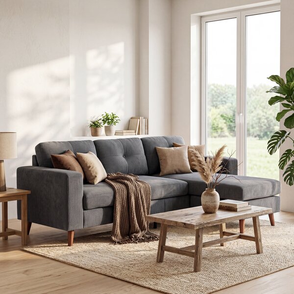 HOMCOM Divano Angolare 3 posti a forma di L con Chaise Longue Reversibile e Effetto Velluto a Coste, 192x137x84 cm, Grigio scuro | Aosom Italy