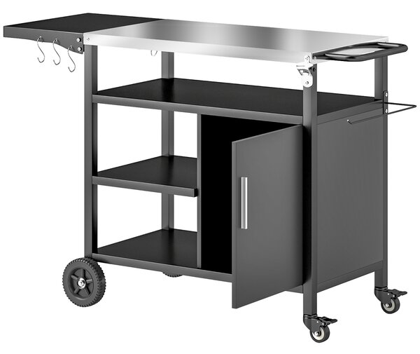 Outsunny Carrello per Barbecue con Piano Pieghevole e Ganci in acciaio inossidabile da Giardino, 127x51x84 cm, Nero | Aosom Italy