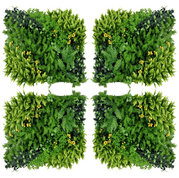 Outsunny 12 pezzi Siepe Artificiale con Protezione UV e Multi-foglie per Giardino e Esterno, 50x50x7 cm, Verde | Aosom Italy