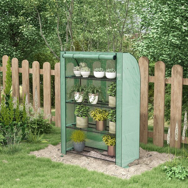 Outsunny Mini Serra a 4 livelli da Giardino con telo PE rinforzato, Porta Avvolgibile e Ripiani, 120x50x170 cm, Verde | Aosom Italy