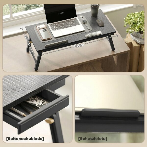HOMCOM Supporto Monitor Inclinabile e Regolabile con Cassetto Laterale, in Legno, 83.5x33x23.5-34 cm, Nero | Aosom Italy